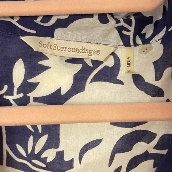 Soft Surroundings beaded tunic cotton blue white leaf print embellished 1X - Picture 7 of 12